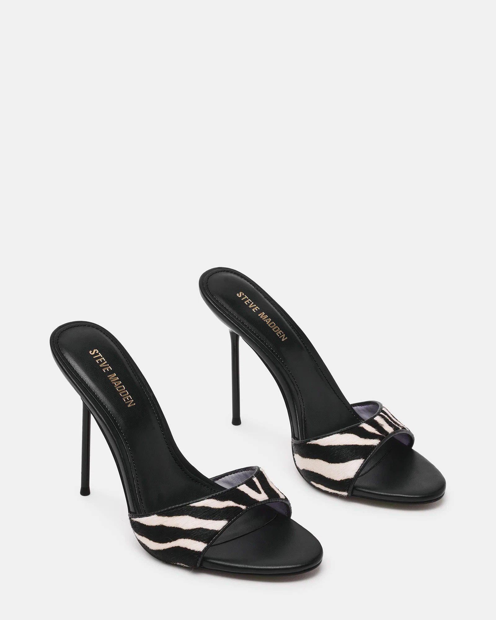 DAVINA Zebra Open-Toe Mule Stiletto Women's Heel | Steve Madden (US)