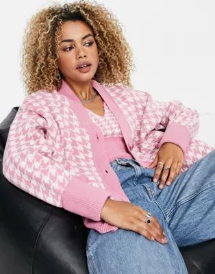 Topshop knitted houndstooth cardi in pink | ASOS (Global)