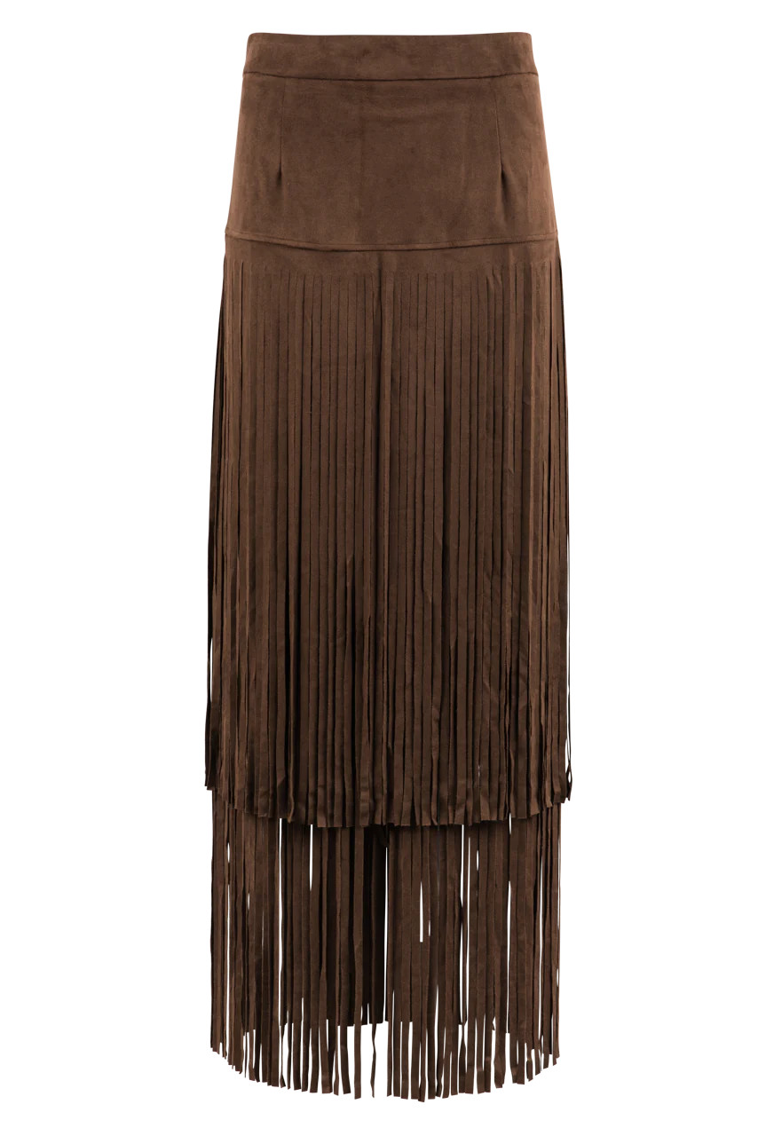 Adore Faux Suede Long Fringe Western Skirt | Pinto Ranch | Pinto Ranch