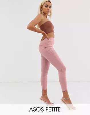 ASOS DESIGN Petite high waist pants in skinny fit in blush | ASOS (Global)