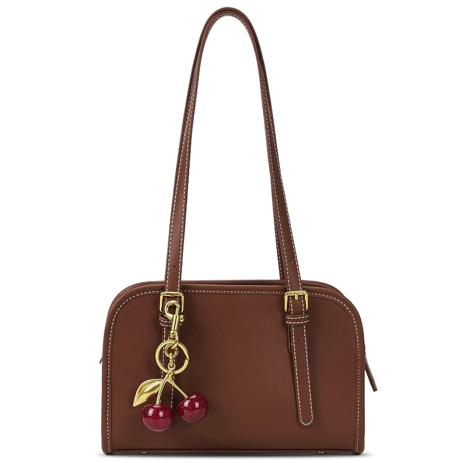 Shoulder Bag Red Purse for Women Leather Swing Bag Zip Handbag Burgundy Purse with Cherry Pendant | Amazon (US)