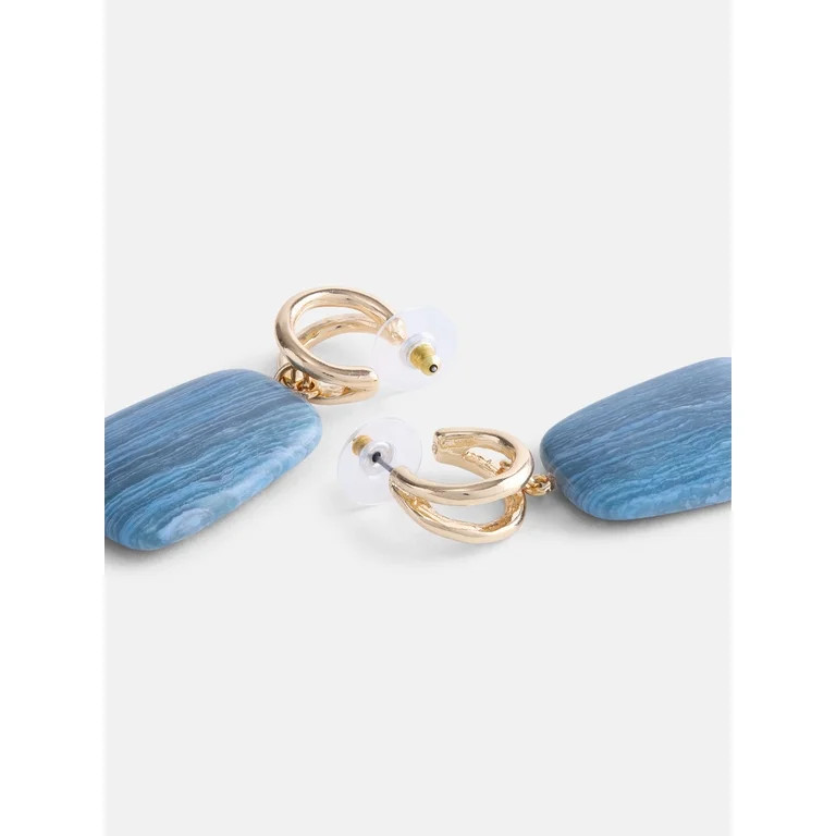 Scenario Women's Gold Tone Double Hoop Drop Earrings with Resin Stones | Walmart (US)