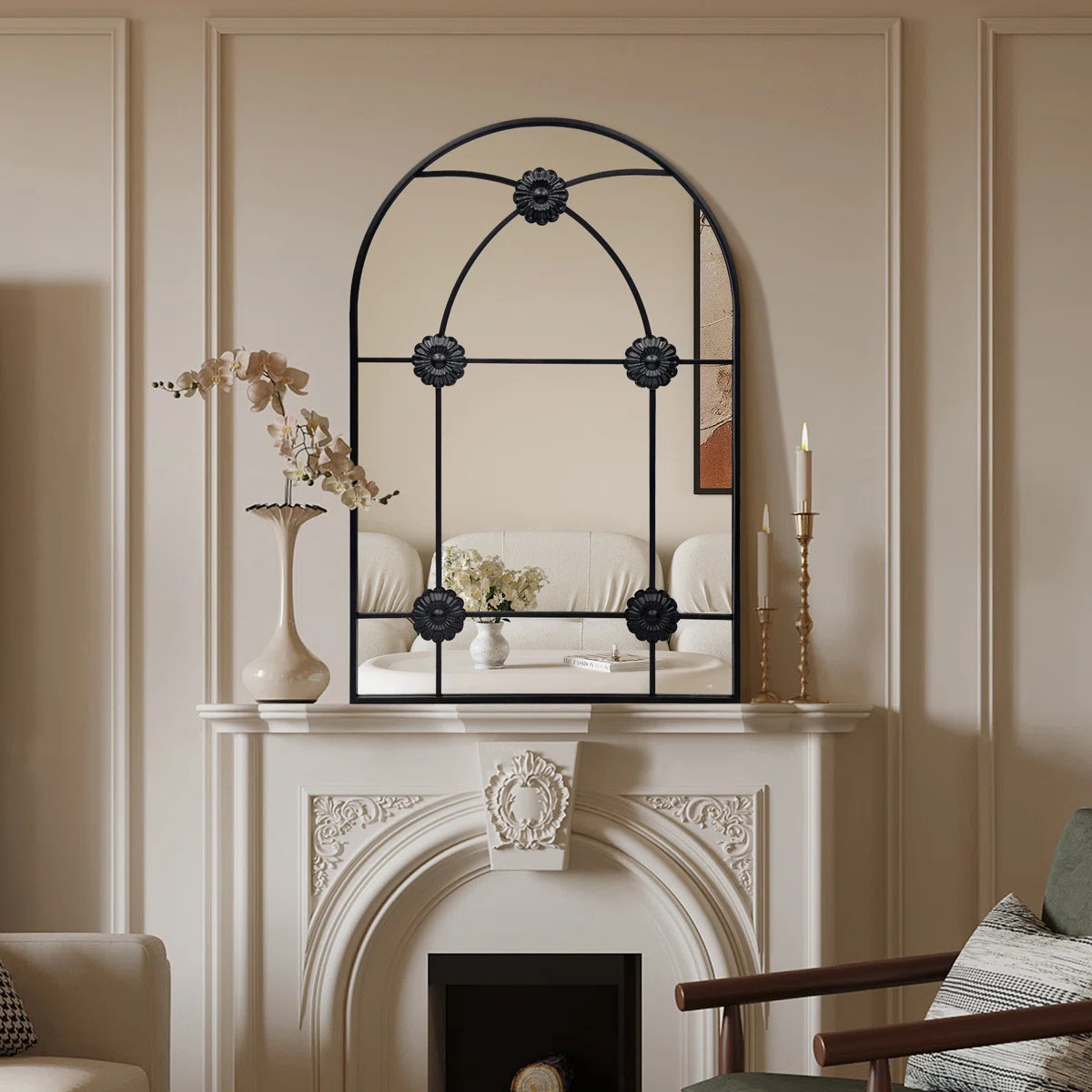 Joudy Metal Flat Wall Mirror, Farmhouse Window Frame Decor Arch Metal Mirror | Wayfair North America