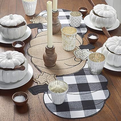 Elrene Home Fashions Farmhouse Living Fall Burlap and Check Pumpkin Centerpiece Runner, 14" x 36"... | Amazon (US)