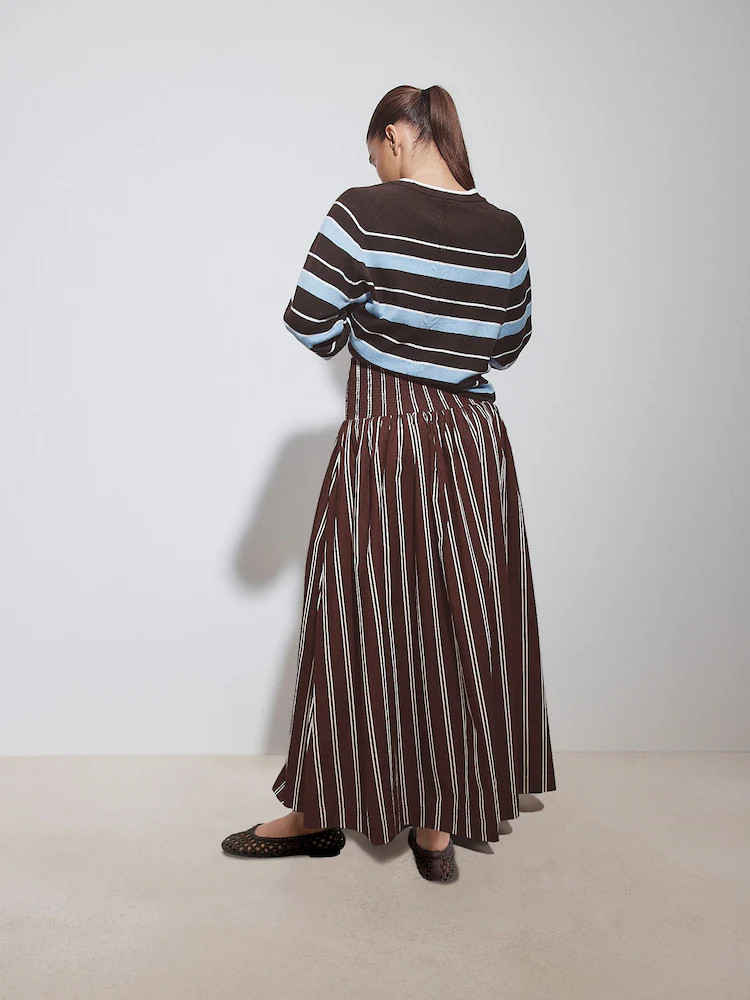 Buy Chocolate Brown Stripe Shirred Maxi Skirt from Next USA | Next US