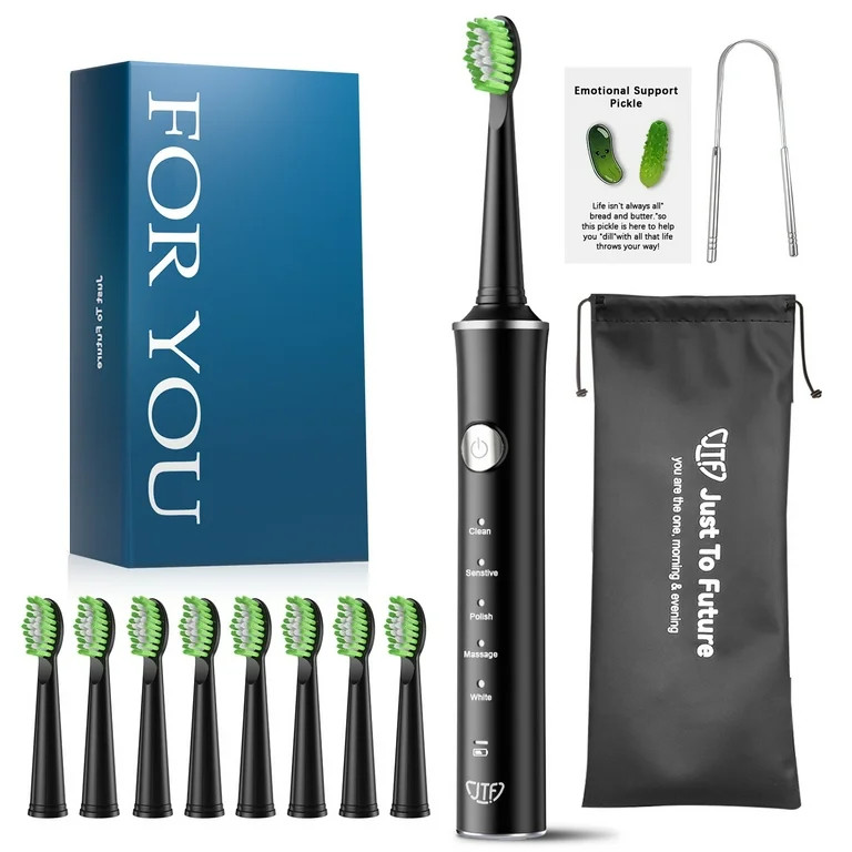JTF Sonic Electric Toothbrush for Adults and Kids with 8 Brush Heads, Tongue Scraper and Travel B... | Walmart (US)
