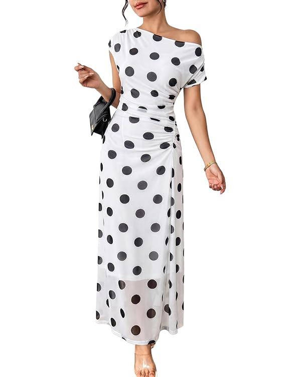 BLENCOT Women's Floral Off Shoulder Maxi Dress Ruched Bodycon Summer Wedding Guest Party Gown | Amazon (US)