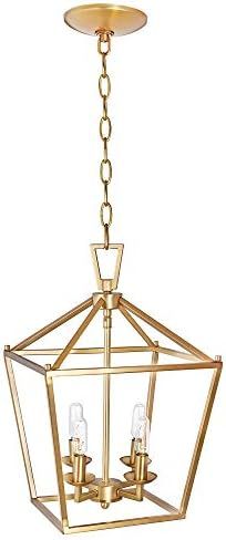 MOTINI 4-Light Gold Lantern Pendant Light in Burnished Brass Finish Metal Geometric Fixture Light... | Amazon (US)