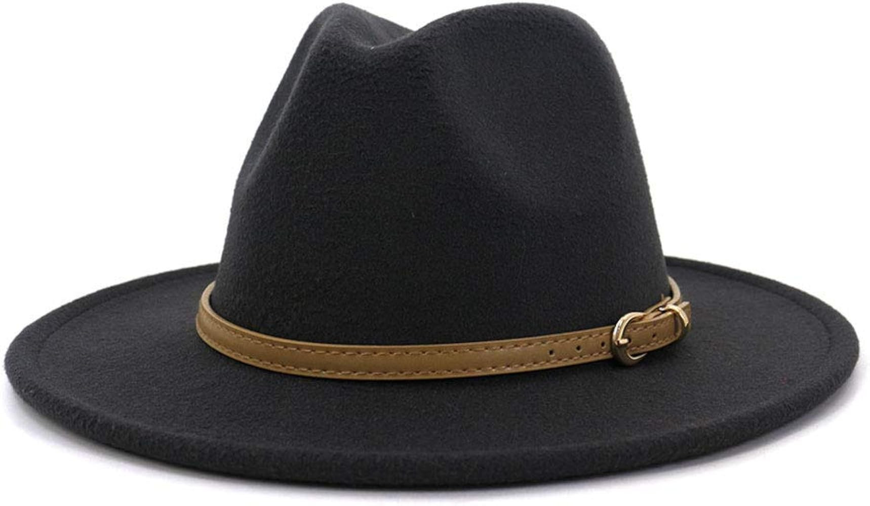 Lisianthus Women Classic Felt Fedora Wide Brim Hat with Belt Buckle | Amazon (US)