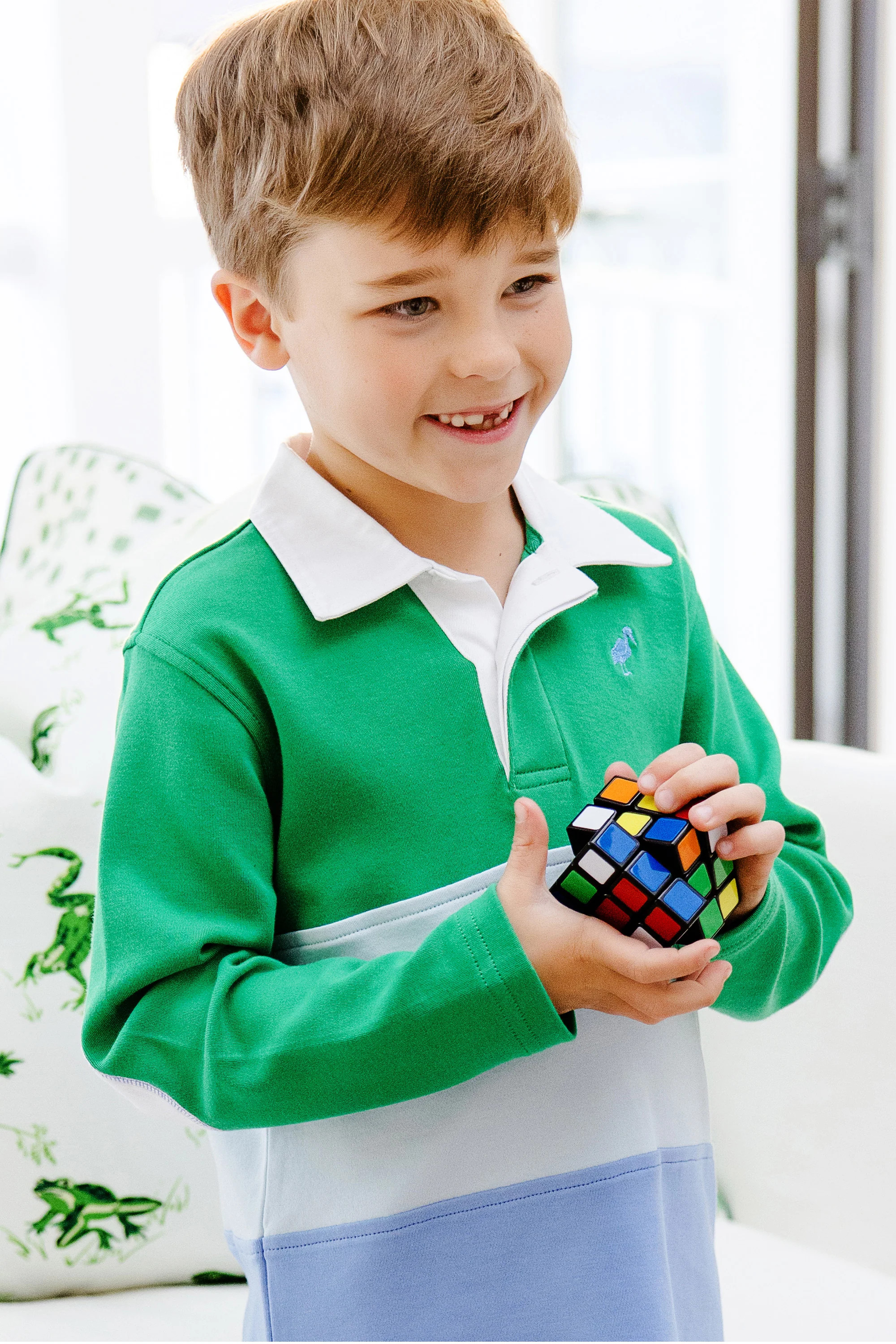 Rollins Rugby Shirt - Kiawah Kelly Green, Buckhead Blue, and Barbados Blue Colorblock with Barbad... | The Beaufort Bonnet Company