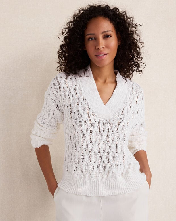 Slubby Cotton Linen V-Neck Sweater | Talbots
