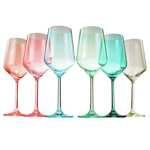 The Wine Savant Colored Crystal Wine Glass Set of 6, Gift For Holiday, Mothers Day, Wife, Mom Friend - Large 12 oz Glasses, Italian Style Tall Drinkware - Red & White, Dinner, Glassware - (Festive) | Amazon (US)