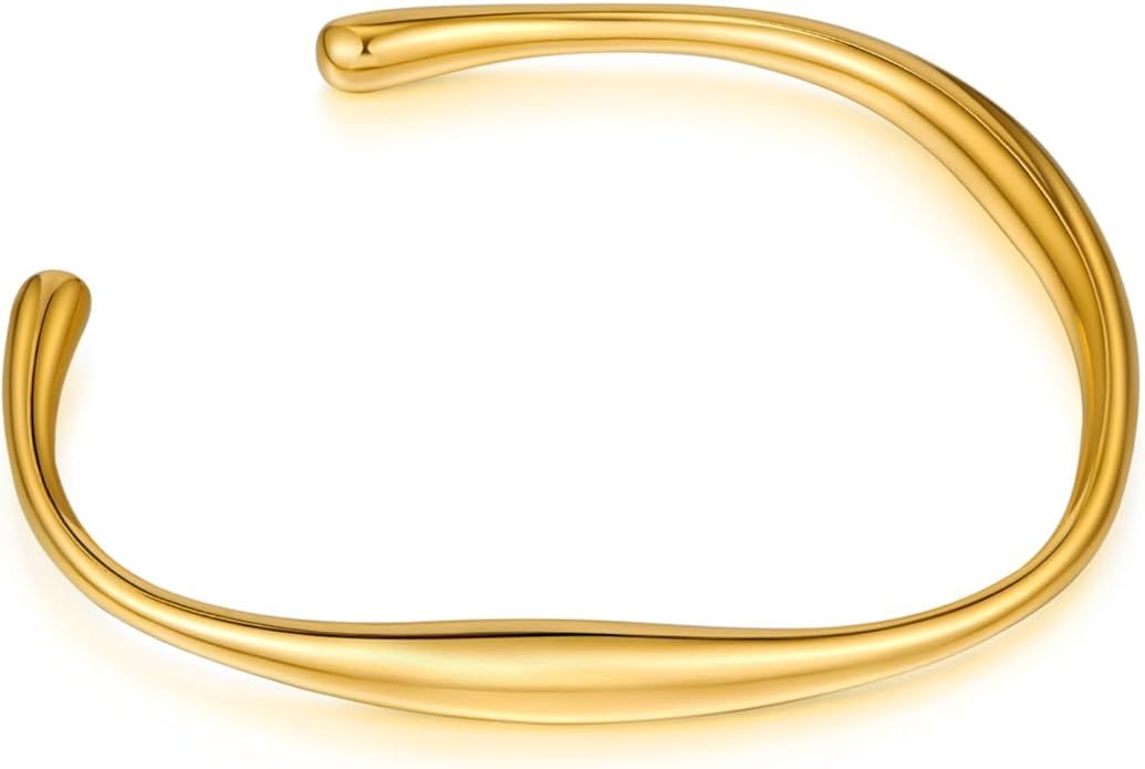 WOWORAMA Teardrop Gold Cuff Bracelets for Women Adjustable 18K Gold Plated Chunky Open Cuff Bangl... | Amazon (US)