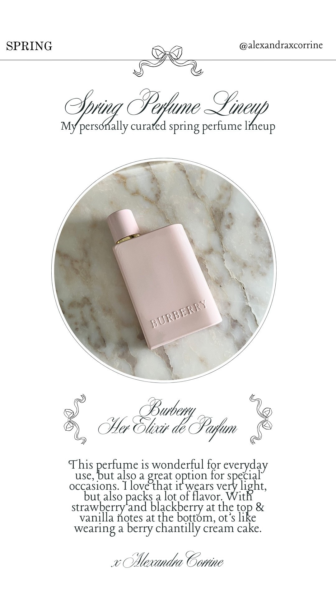 My personally curated spring perfume lineup 🦢🤍

Spring beauty, spring perfume, spring and summer scents, perfume, gourmand, body spray, Sephora, berry, Burberry her elixir

#LTKBeauty #LTKSeasonal