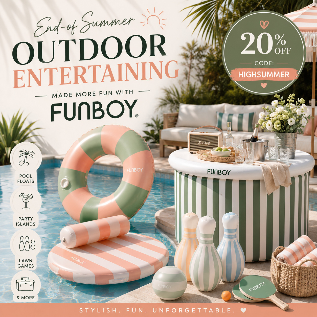 Funboy has become one of my favorite places to find playful, elevated outdoor accessories that make every gathering feel like a celebration. Their signature inflatables combine bold design with high-quality materials, making them just as fun to display as they are to use.

Some of my favorite finds include:

Luxury pool floats
Floating party islands
Giant loungers
Backyard lawn games
Floating drink coolers
Poolside accessories
Summer entertaining essentials

Whether you're hosting one last pool party before Labor Day or simply enjoying a relaxing weekend at home, these pieces add a playful touch that guests always remember. 
@funboy  

 #LTKSeasonal #LTKSaleAlert #LTKSwim