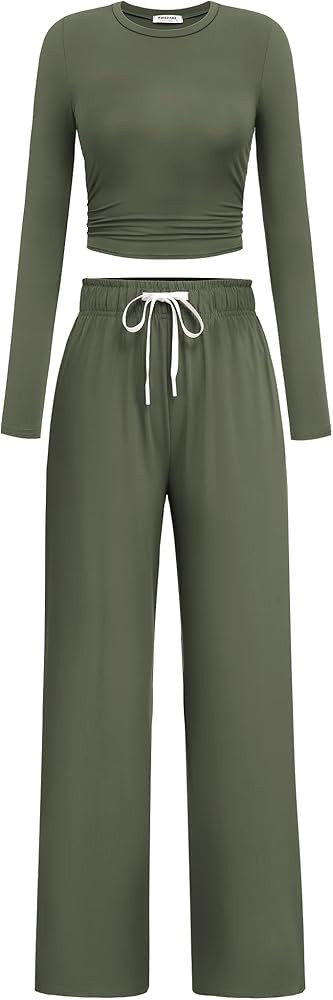 PINSPARK Women 2 Piece Lounge Set Matching Tracksuit
        2024 Fall, Long Sleeve, Cropped Top,... | Amazon (US)