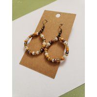 Earthen Wood Hoop Earrings - Handmade Beaded Circle Rustic Boho - Gifts For Her | Etsy (US)
