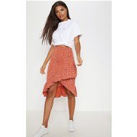 Spice Polka Dot Frill Midi Skirt | PrettyLittleThing US