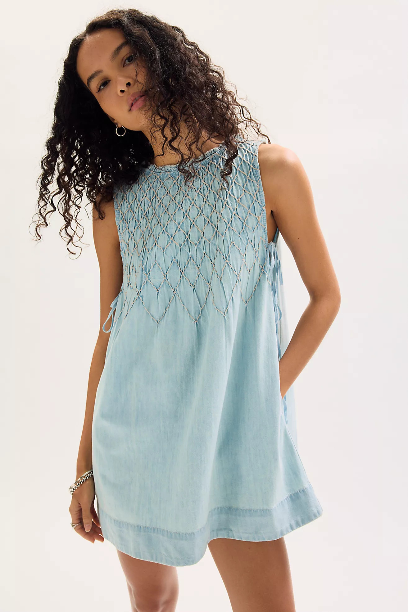 Maisie Smocked Denim Mini Dress | Free People (Global - UK&FR Excluded)