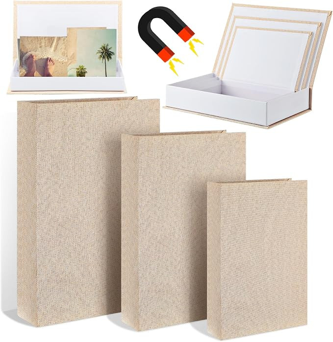 3 Pack Decorative Fake Book Box Faux Book Storage Box Magnetic Neutral Linen Hollow Boxes for Dec... | Amazon (US)