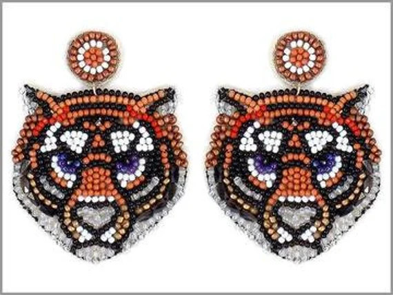 Clip On Tiger Seed Beaded Earrings Clipon Black Felt Back | Etsy | Etsy (US)