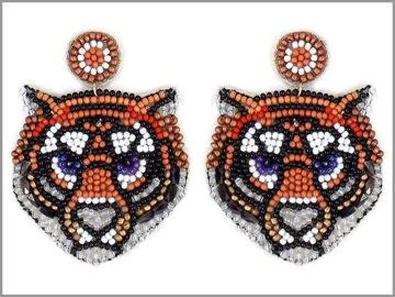 Clip On Tiger Seed Beaded Earrings Clipon Black Felt Back | Etsy | Etsy (US)