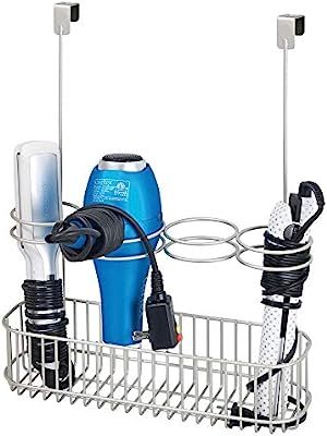 mDesign Over Door Bathroom Hair Care & Styling Tool Organizer Storage Basket for Hair Dryer, Flat... | Amazon (US)