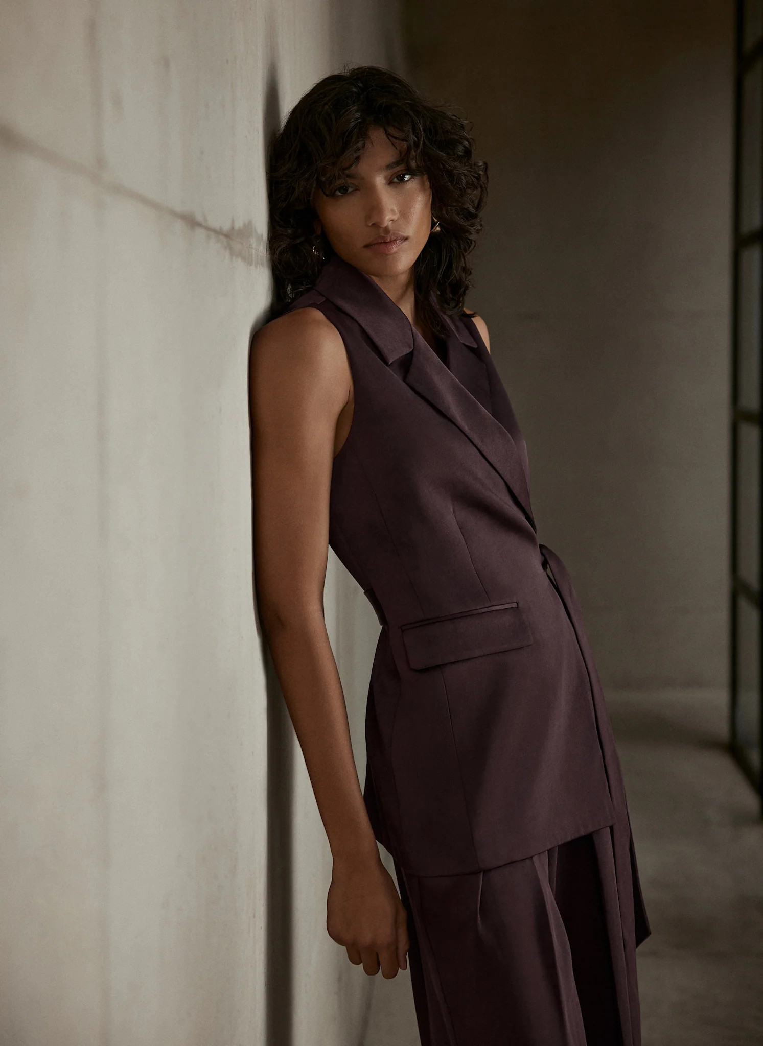 Burgundy Satin Longline Waistcoat | Mint Velvet