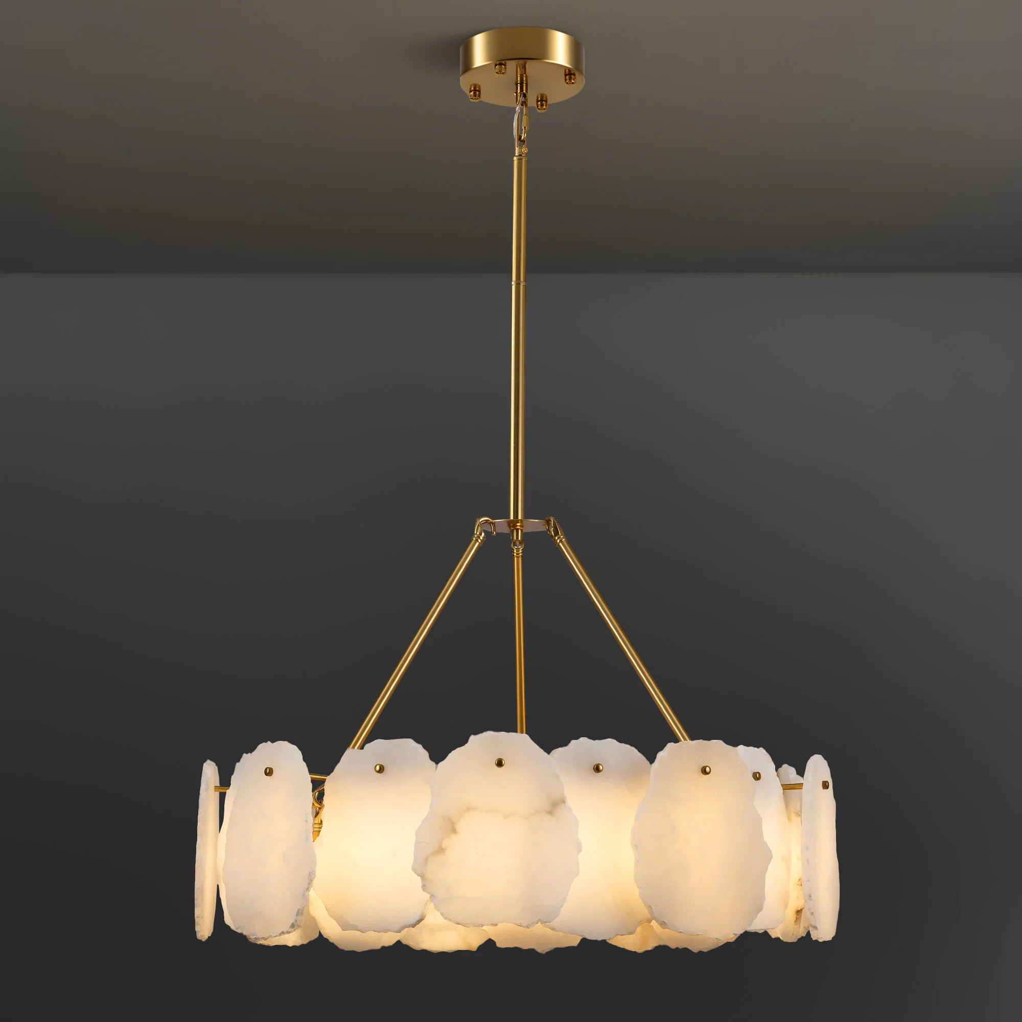 Dimmable Led Drum Alabaster Chandelier For Dining Room | Wayfair North America