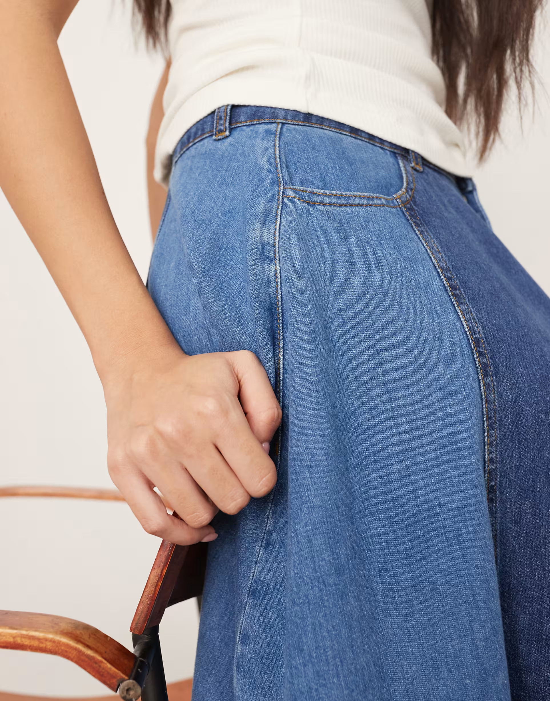 ARRANGE denim panelled maxi skirt in blue two tone - MBLUE | ASOS (Global)