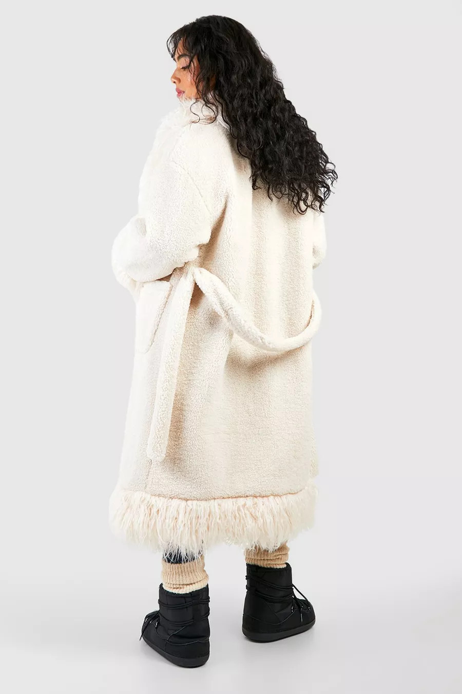 Oversized Faux Fur Detail Coat | Boohoo.com (NL)