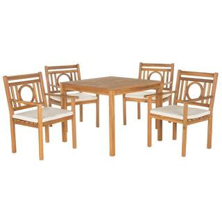 SAFAVIEH Montclair Teak Brown 5-Piece Wood Outdoor Dining Set with Beige Cushions PAT6721A - The ... | The Home Depot