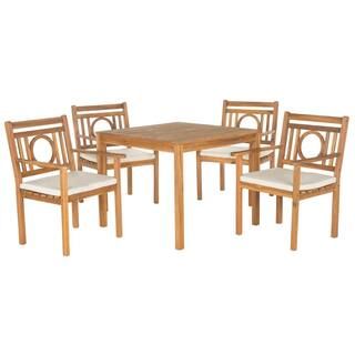 SAFAVIEH Montclair Teak Brown 5-Piece Wood Outdoor Dining Set with Beige Cushions PAT6721A - The ... | The Home Depot