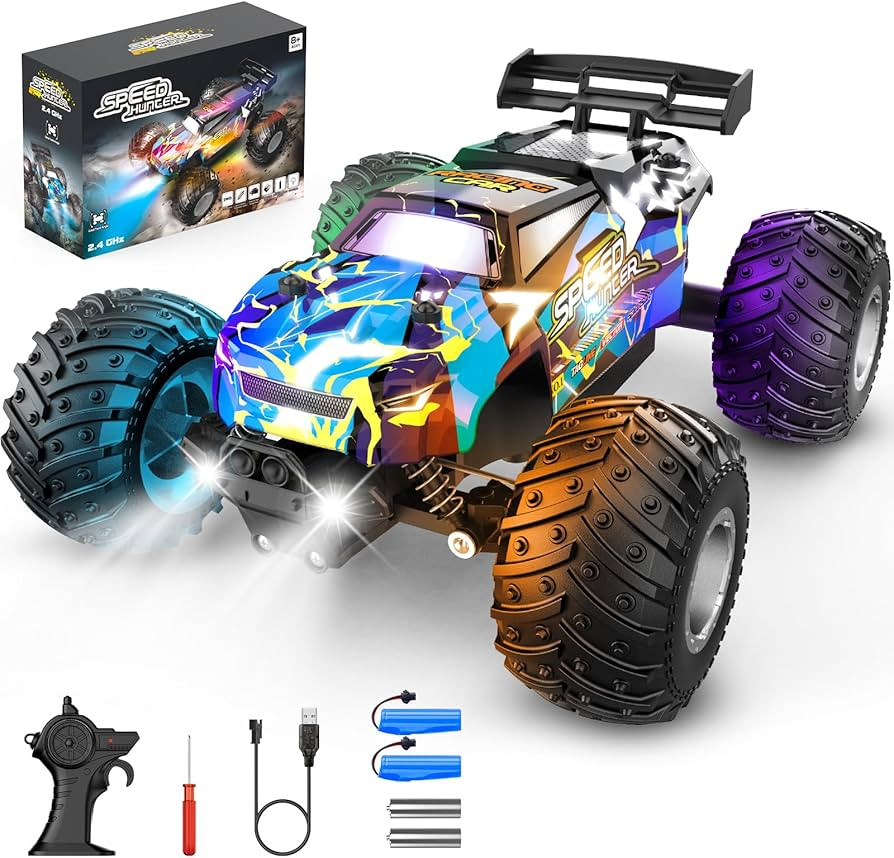 Remote Control Car, 2WD Off-Road Rc Truck, 20 KM/H All-Terrain RC Cars with Headlights & Body Lig... | Amazon (US)
