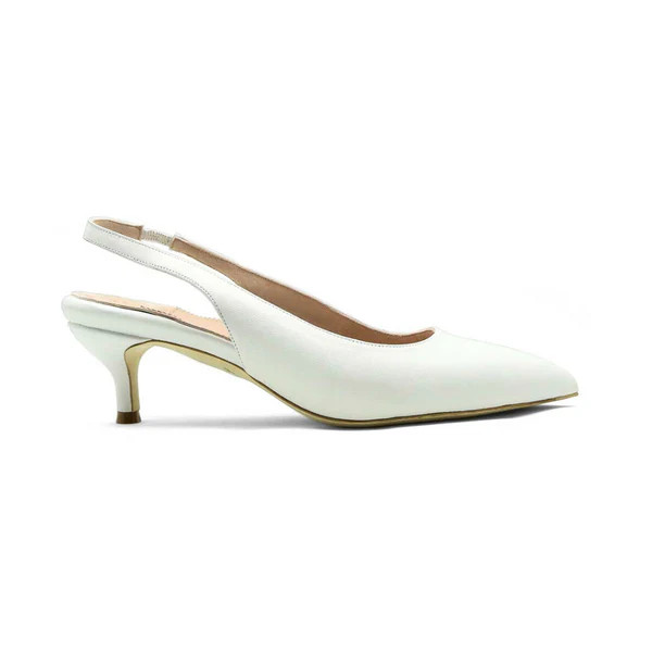 White Leather Slingback Kitten Heel | ALLY Shoes