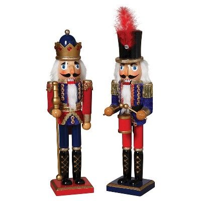 15" Traditional Nutcrackers With Feather Hat and Crown Red and Blue Set of 2 | Target