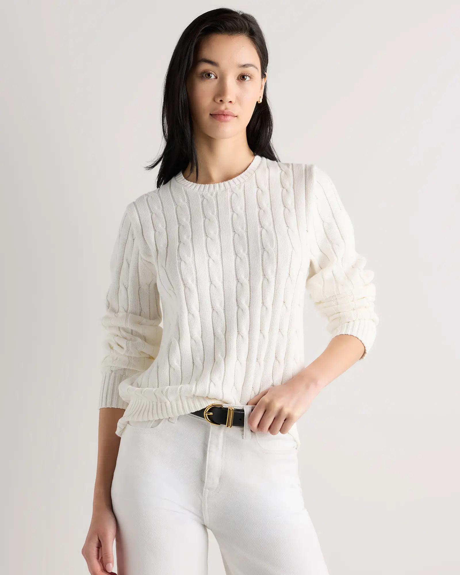 100% Organic Cotton Cable Crewneck Sweater | Quince