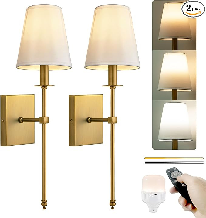 PASSICA DECOR Battery Operated Wall Sconces Set of 2 Two, Rechargeable Wall Lights with Dimmable ... | Amazon (US)