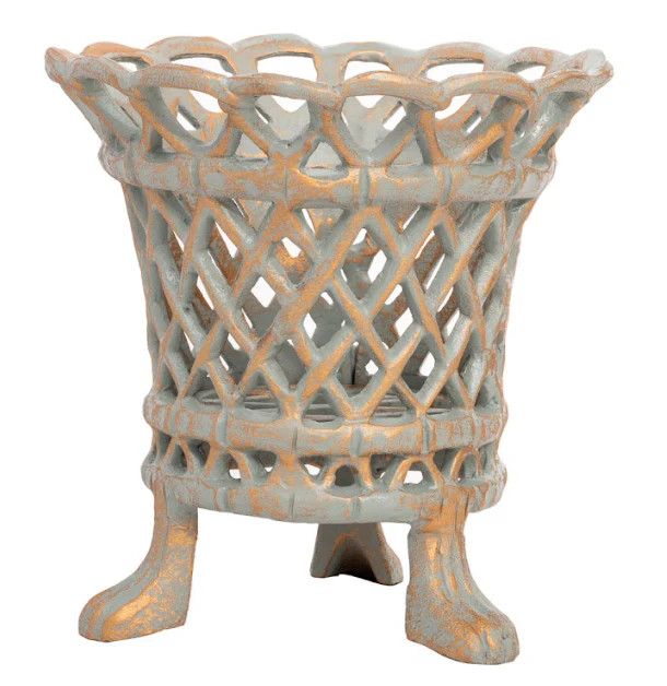 Verde Green & Gold Lattice Footed Planter | The Enchanted Home