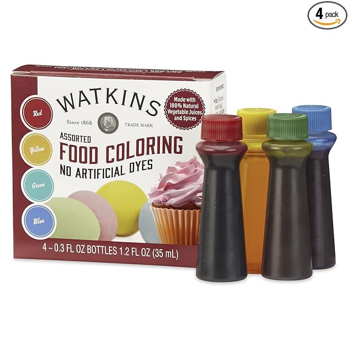 Watkins Assorted Food Coloring, 1 Each Red, Yellow, Green, Blue, Total Four .3 oz bottles | Amazon (US)