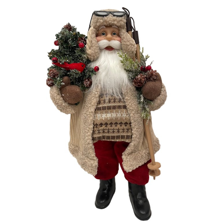 Santa in Winter Coat with Skiis and Cardinal Bird Indoor Décor, 18 in, by Holiday Time - Walmart... | Walmart (US)