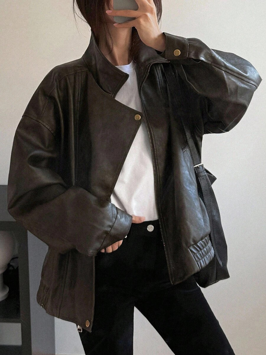 DAZY Women's Retro PU Leather Jacket, Street Casual Bomber | SHEIN