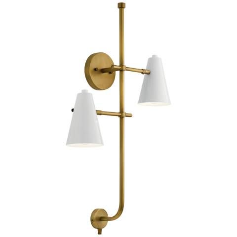 Kichler Sylvia 30 1/2"H Gold and White Plug-In Wall Sconce | Lamps Plus