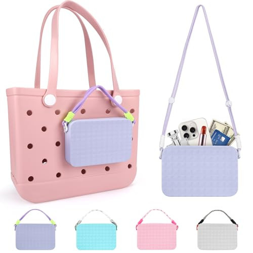 DENAGAE Silicone Phone Holder for Bogg Bag - Phone Holder Purple Silicone Pouch with Lanyard Tote Accessories Zipper Wallet for Bogg Beach Bag, Cell Phone Holder Holster for iPhone & Android Phone | Amazon (US)