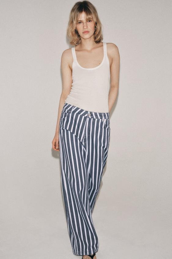 ZW COLLECTION MID-RISE STRIPED LOOSE FIT JEANS | Zara US