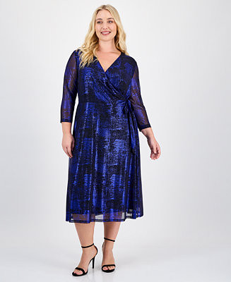 Plus Size Metallic Side-Tie Midi Dress | Macy's