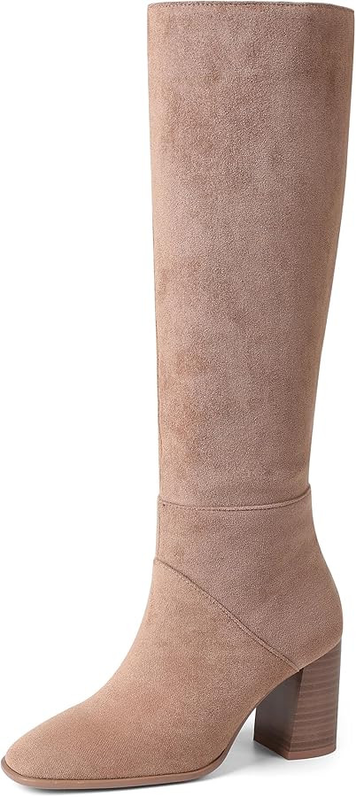 Knee High Boots Women Fall Winter Faux Suede Square Toe Chunky Block Heel Wide Calf Boots Fashion... | Amazon (US)