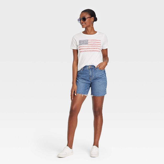 Women's American Flag Short Sleeve Graphic T-Shirt - White | Target