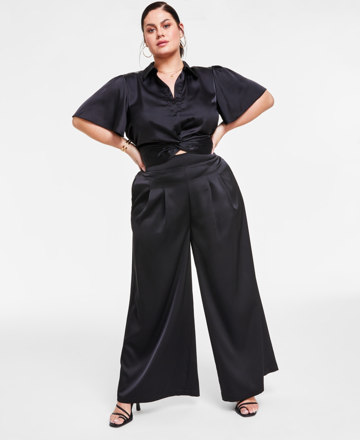 Nina Parker Trendy Plus Size Satin Wide-Leg Pants | Macys (US)