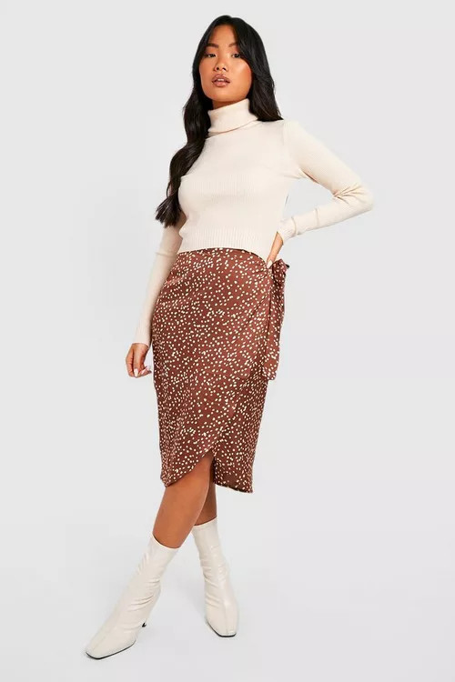 Petite Printed Satin Wrap Skirt | Boohoo.com (US & CA)